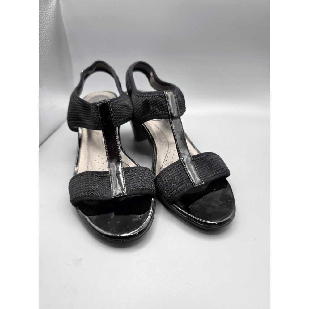LifeStride Women's Size 8 Black T-Strap Slingback Heels Stretch Comfort Sandals